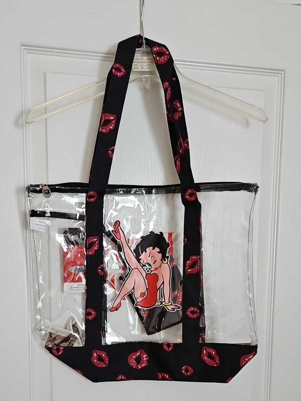 Betty Boop Clear Tote with Black & Red Lip-Print Straps